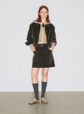 张婧仪同款lost in echo2025冬季新款植绒短阔肩夹克外套半裙短裙