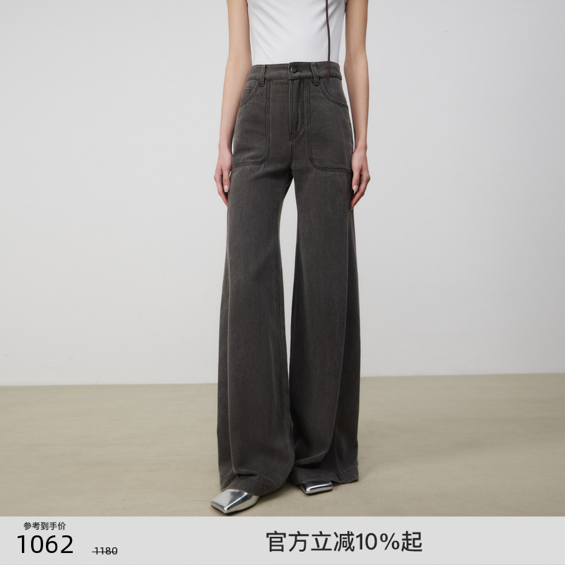 lostinecho直筒牛仔及地阔腿裤