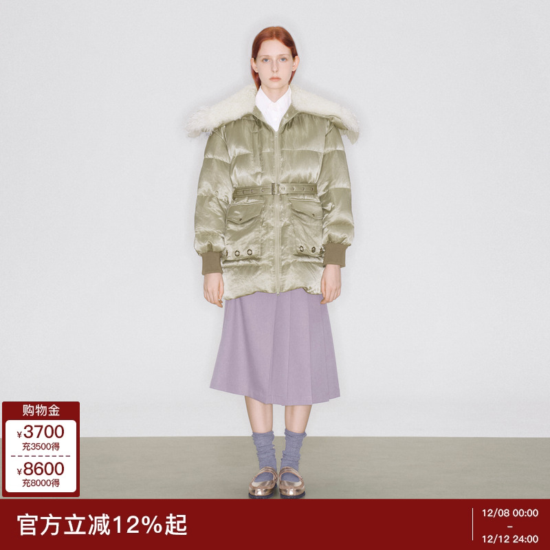 lostinecho拼接毛毛领羽绒服