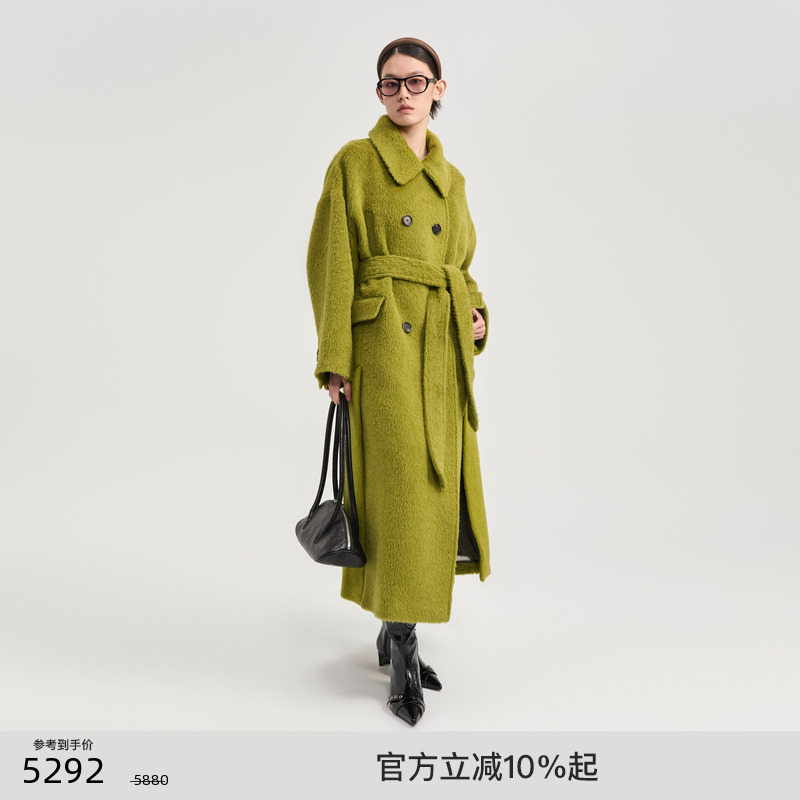 lostinecho长款双排扣毛呢大衣
