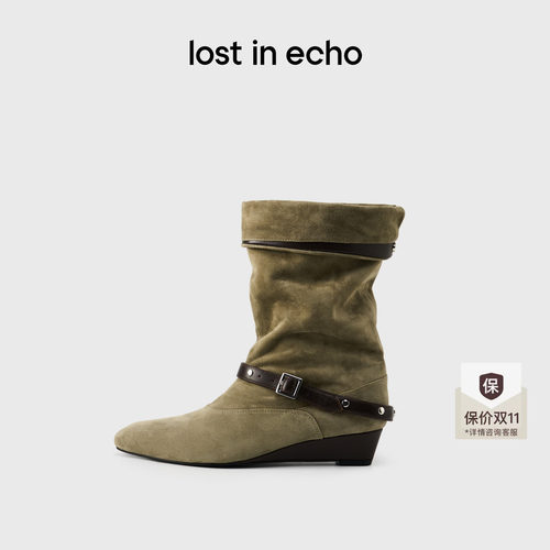 lostinecho羊反绒坡跟堆堆短靴