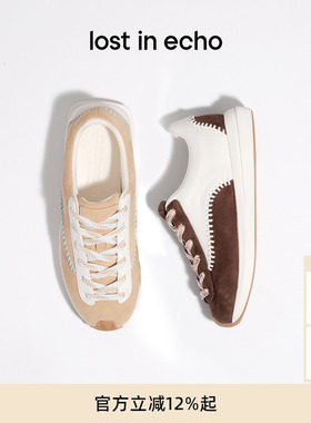 小蛮同款lost in echo秋冬新款复古撞色羊皮超轻厚底棒球阿甘鞋