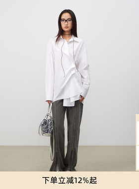 lost in echo春秋设计师原创复古经典廓形多纽扣白色长袖衬衫外套