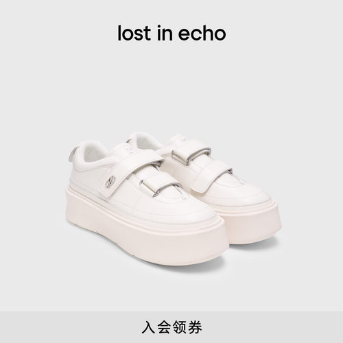 魔术贴增高小白鞋 头层牛皮结合轻量厚底