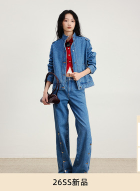 lost in echo2026早春新款时髦工装风直身宽松落肩显瘦牛仔外套女