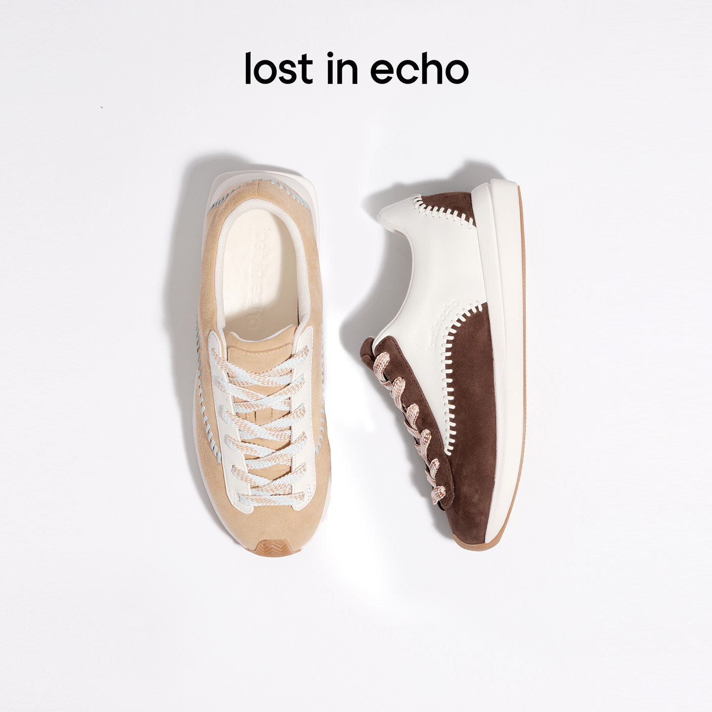 明星同款lost in echo春夏复古撞色拼接羊皮超轻厚底棒球阿甘鞋女