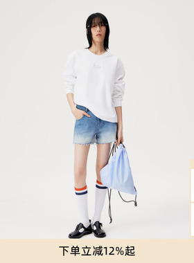 lost in echo秋冬时尚休闲宽松纯棉透气圆领白色长袖T恤上衣女
