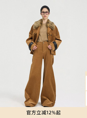 周洁琼同款lost in echo秋冬复古毛领巴恩风灯芯绒夹克短外套女