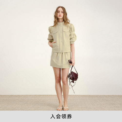 lostinecho立领抽褶袖工装夹克