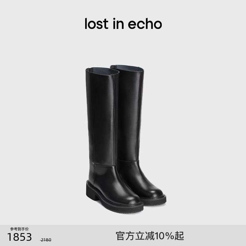 lostinecho圆头牛皮高筒骑士靴