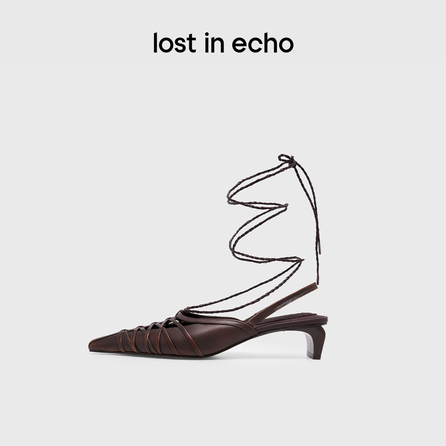 lost in echo2026春夏新款时髦摩登风尖头芭蕾绑带小猫跟高跟鞋女
