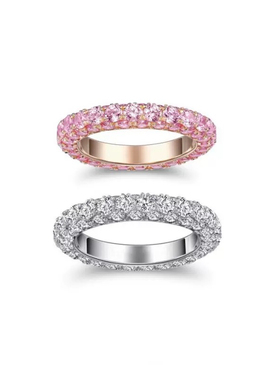 柏诗艾菲925纯银镀金满钻戒指环三面带钻简单轻奢百搭女生礼物