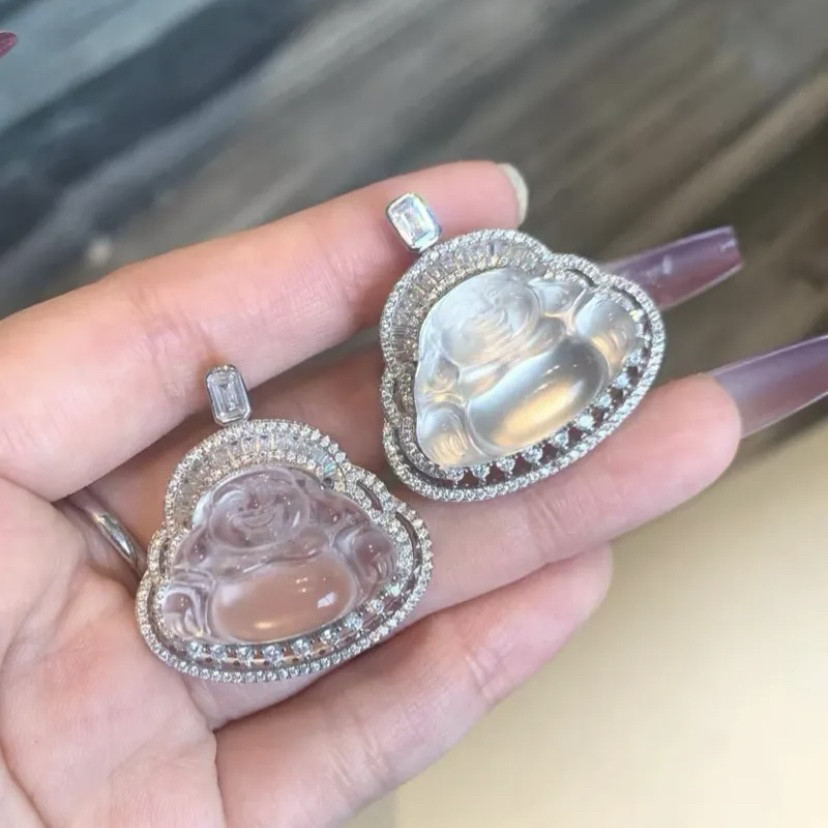 柏诗艾菲925纯银镀金中式大肚佛公高冰吊坠礼物水沫玉髓玛瑙项链