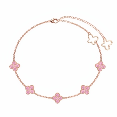 柏诗艾菲S925银莫桑石满钻花四叶草气质手链简约高级小众设计百搭