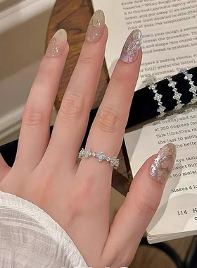 柏诗艾菲S925纯银四叶草满钻花朵排钻戒指小众设计轻奢精致百搭