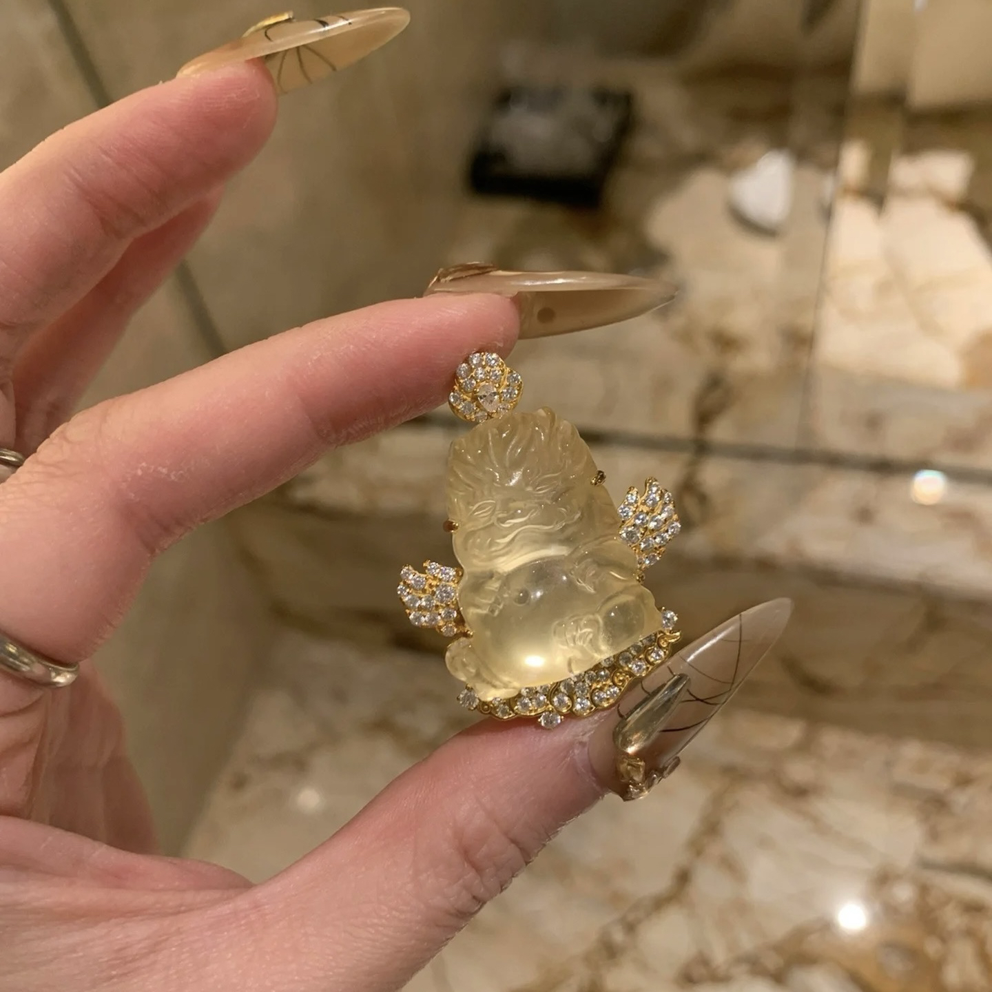 柏诗艾菲925纯银镀金中式小金龙高冰吊坠礼物水沫玉髓玛瑙项链