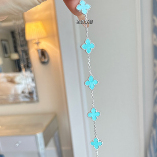 柏诗艾菲电镀18k天河石四叶草项链五花手链女蓝色锁骨链饰品小众