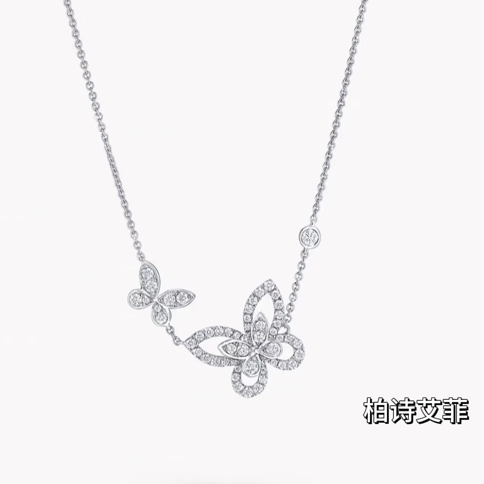 柏诗艾菲高品质蝴蝶结v金项链水滴锆石锁骨链吊坠饰品小香风百搭