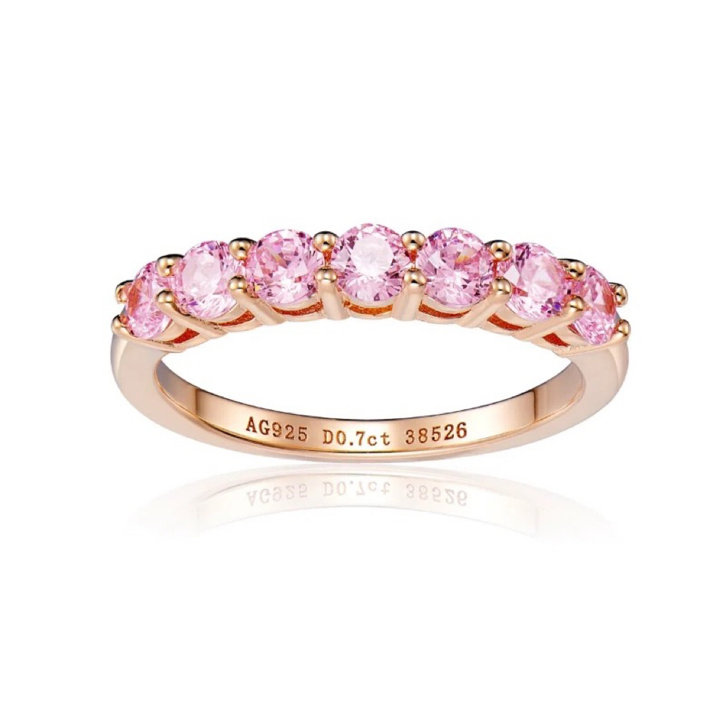 柏诗艾菲粉色花海粉钻排钻925纯银镀金甜美戒指女生小众高级时尚