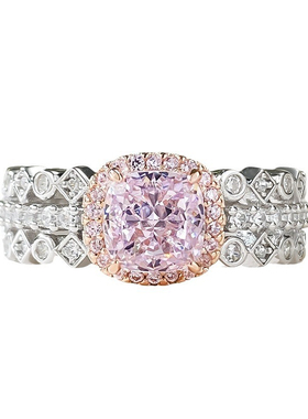 柏诗艾菲进口高碳钻6*6雷迪恩粉钻戒指女百搭简单经典女生礼物