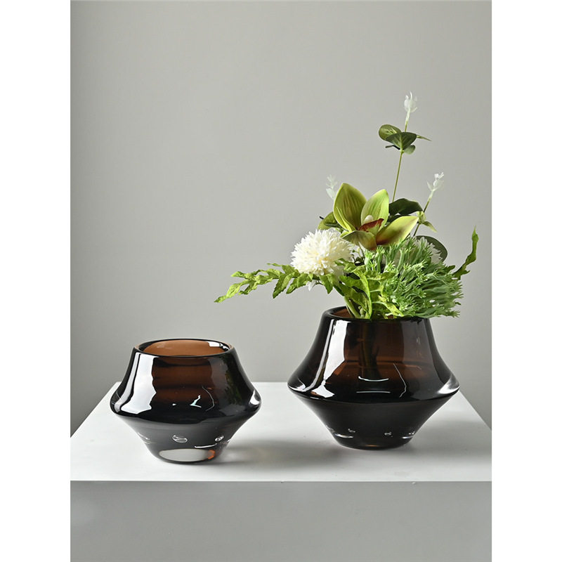 轻奢高级感咖色琉璃飞碟花瓶样板间茶几花瓶桌面装饰高级小众花瓶,家居饰品,花瓶,淘宝优惠券,粉丝福利购,淘宝优惠卷