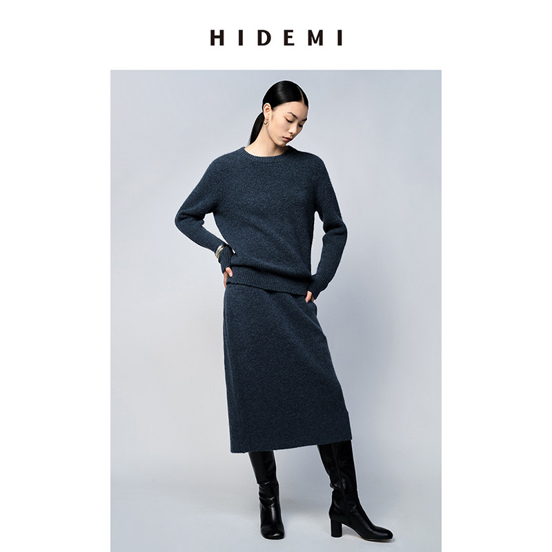hidemi 琥珀蓝进口羊驼绒套装 毛衣/半身裙