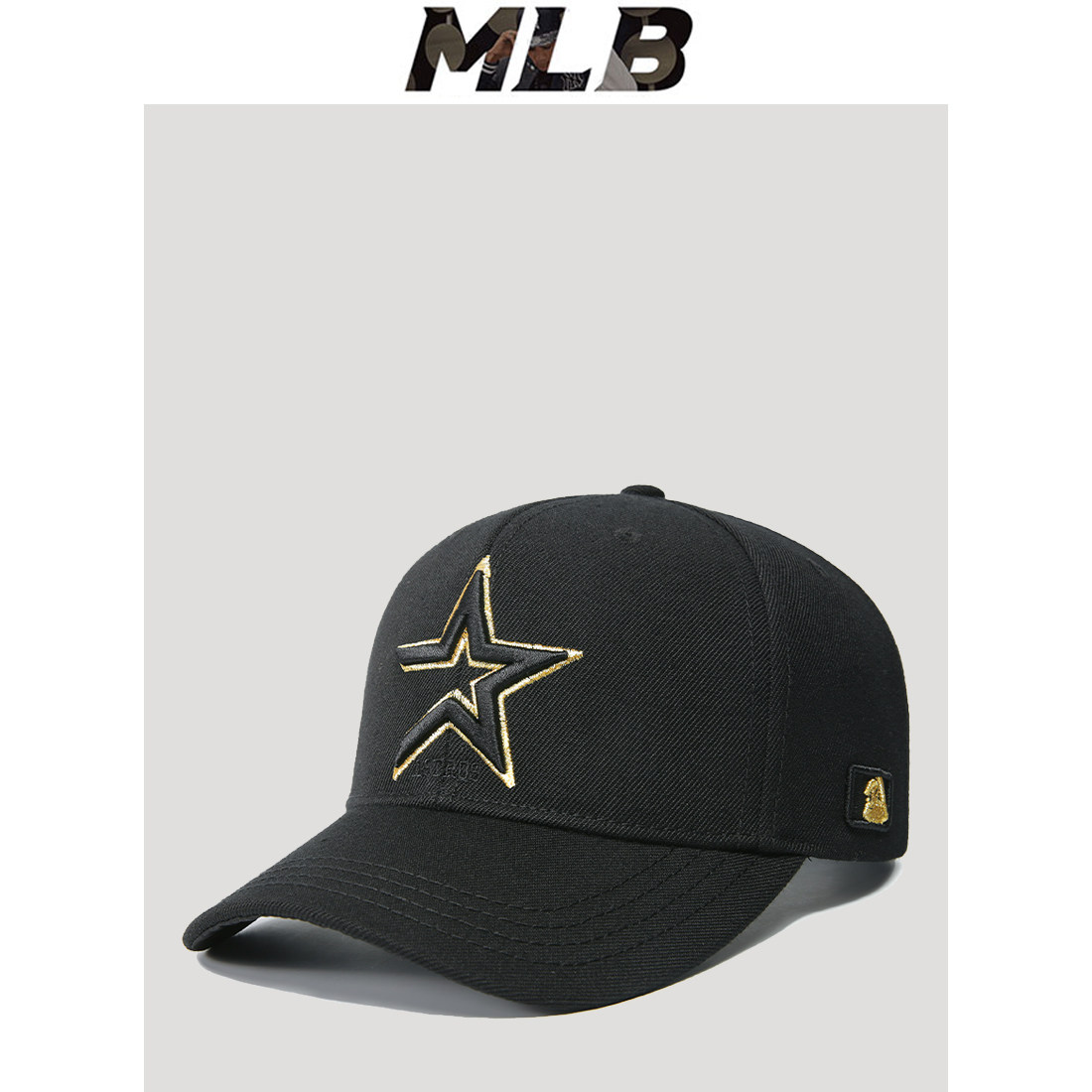 mlb棒球帽帽子五星刺绣帽男女春夏金标黑色正品硬顶可调节鸭舌帽