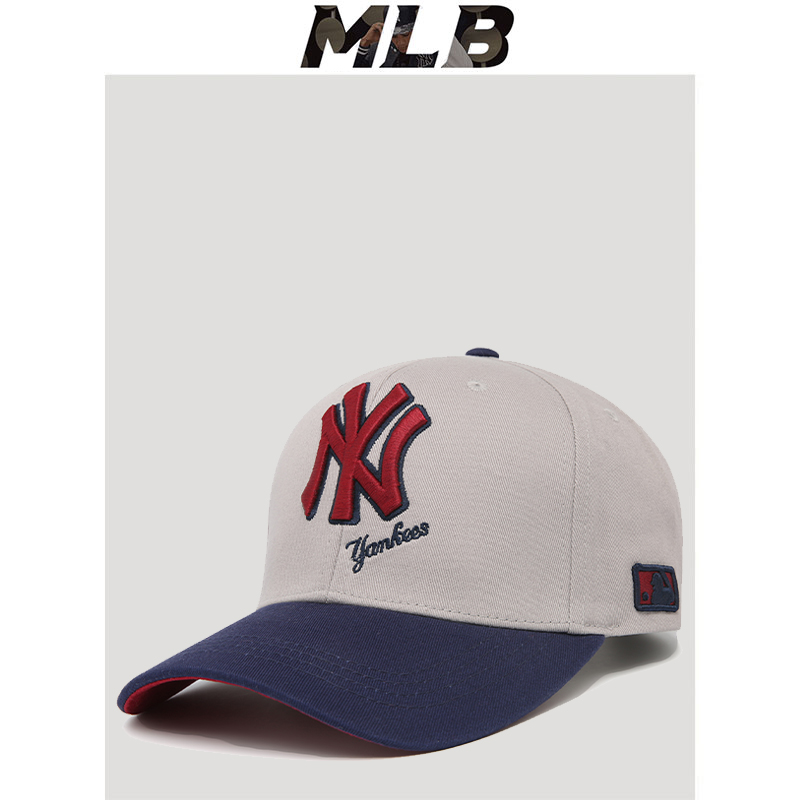 mlb帽子新款2023潮牌春夏百搭专柜正品灰色弯檐ny鸭舌帽男ins潮流