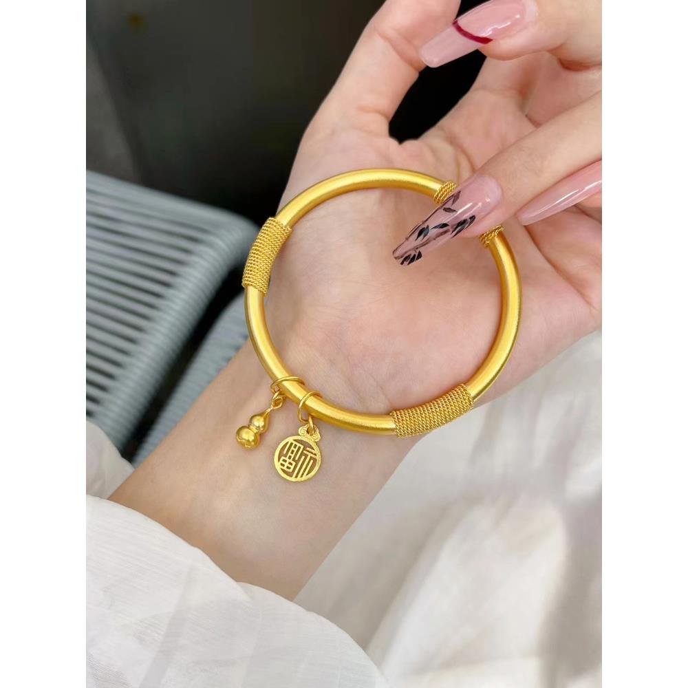 古法黄金传承手镯999足金镂空福牌绕线纯金葫芦手环大气金镯子女