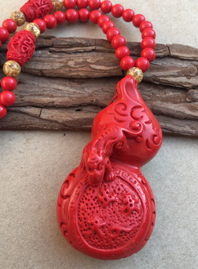 台湾天然朱砂出入安貔貅葫芦吊坠貔貅爬葫芦车挂件夜路佩戴