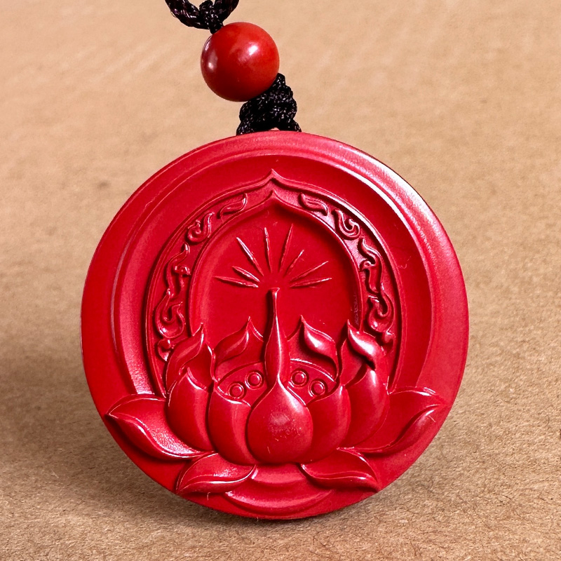 保真帝王红朱砂莲花灯吊坠 男女希望莲心保佑平安扣佛光普照挂件