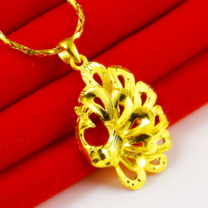 黄金项链吊坠9999足金坠子结婚首饰女款孔雀凤凰纯金24K金子