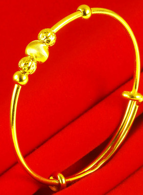 宝宝黄金手镯9999足金男女推拉款收缩口纯金镯子真金小孩儿童满月