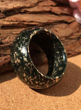 洒金新疆和田青玉戒指 男女玉石稀有洒金黄色指环扳指