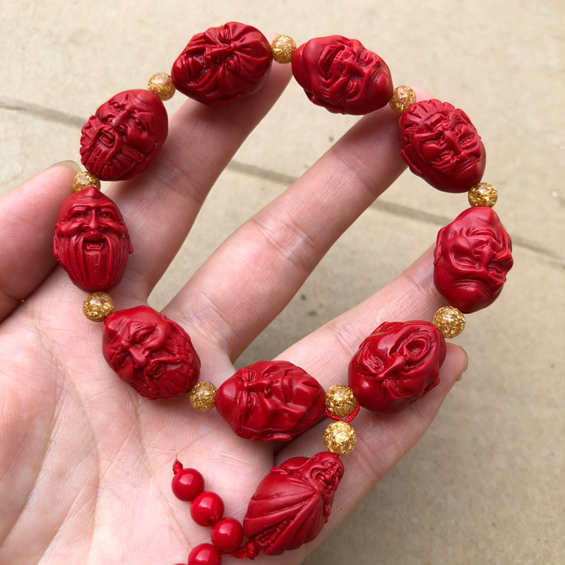 天然朱砂双面十八罗汉手链 巧雕文玩手把件手链佛公手串念珠礼物