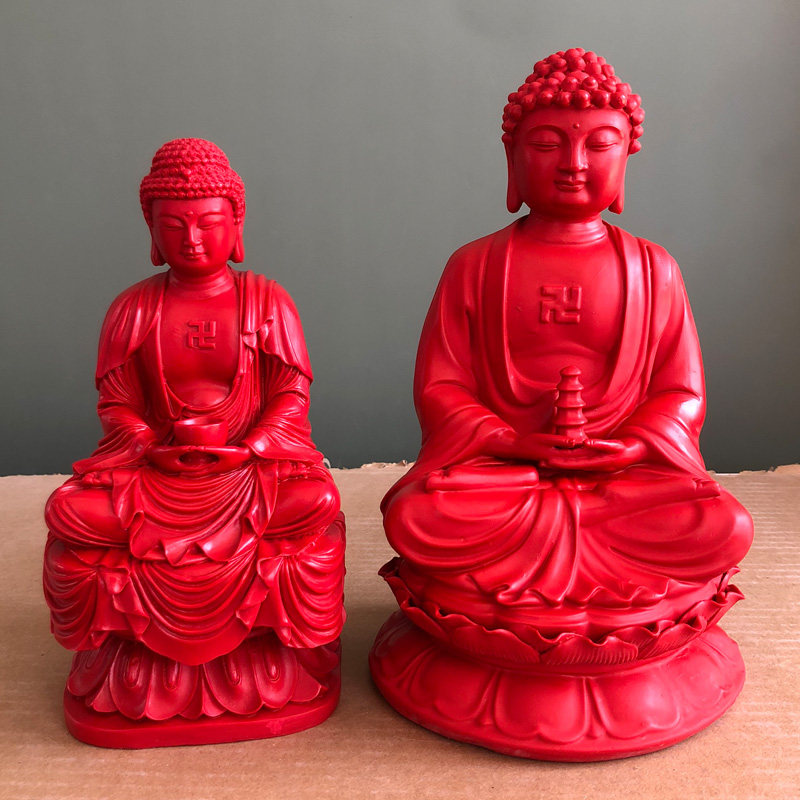 中国红朱砂释迦摩尼坐佛摆件药师佛像托塔莲花佛供奉家居摆饰如来