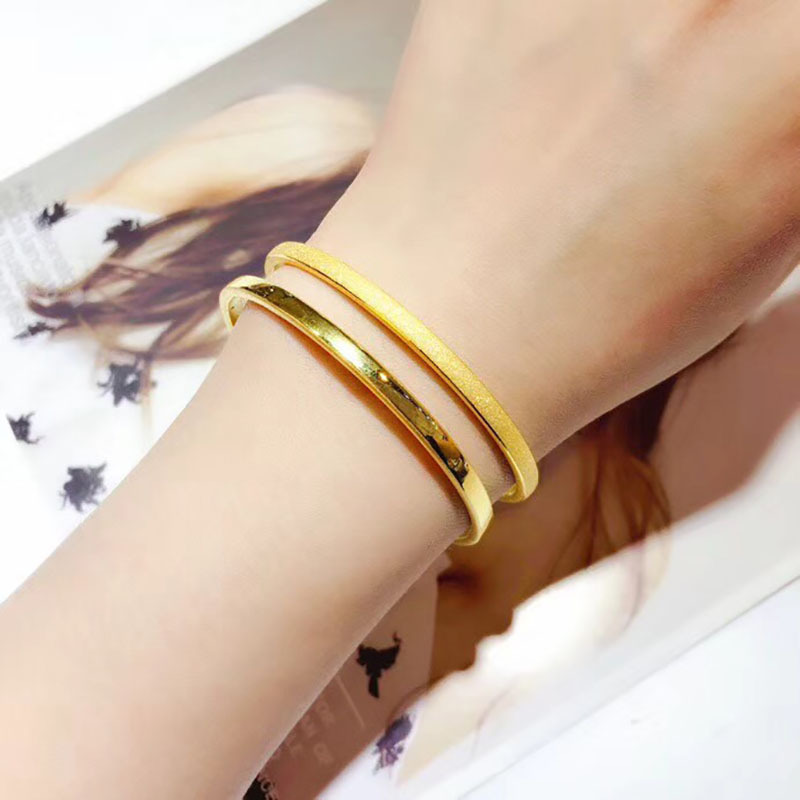 新款黄金手镯女足金999光圈手环金镯子正圆磨砂简约纯金手镯