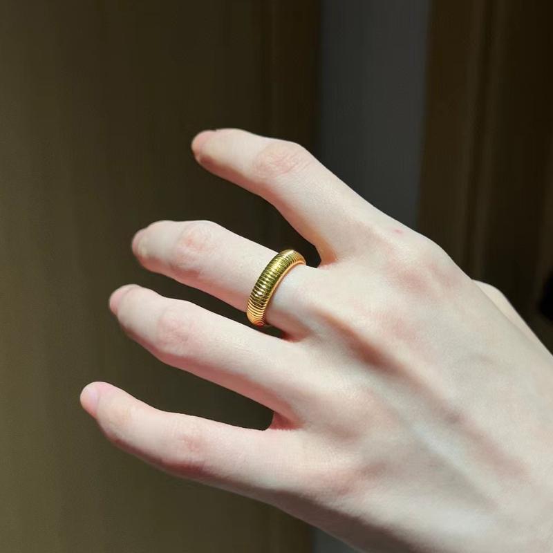 5D硬金黄金琴纹戒指女999足金ins风镶嵌莫桑钻素圈指环纯金食指戒