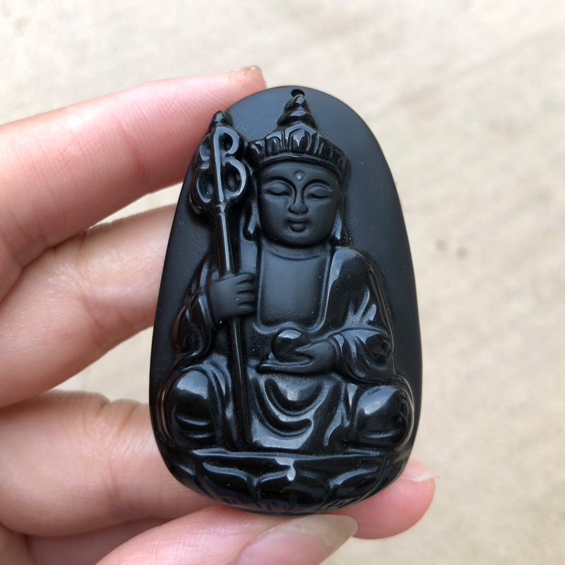 天然黑曜石地藏王菩萨吊坠地藏王菩萨项链男女生肖属相守护随身戴