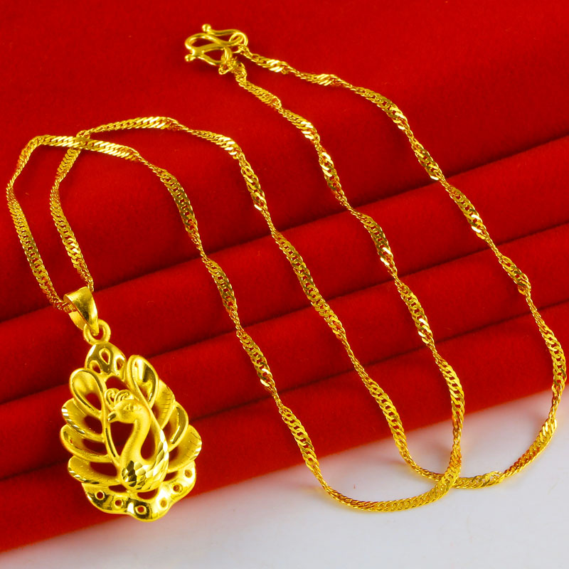 黄金套链9999足金项链素金链子女孔雀凤凰吊坠新年礼物送妈妈