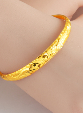 黄金手镯9999足金女款纯金镯子龙凤镯真金新娘结婚首饰送老婆