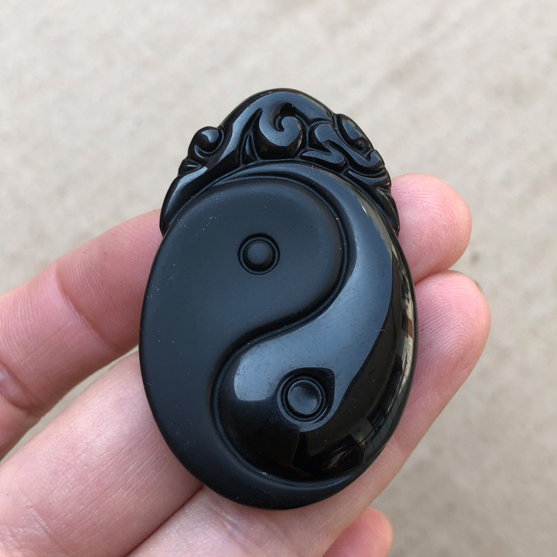 天然黑曜石太极八卦吊坠男女款平安吉祥八卦项链坠