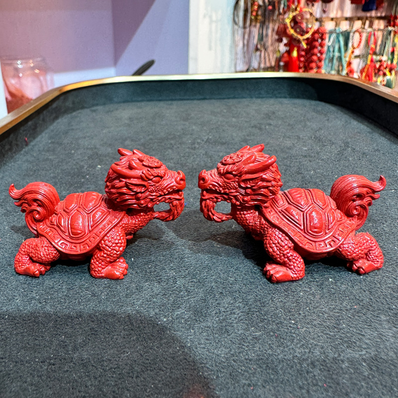 正宗帝王红朱砂龙龟小摆件 桌面小装饰龙头玄武神龟小小摆台灵鳌