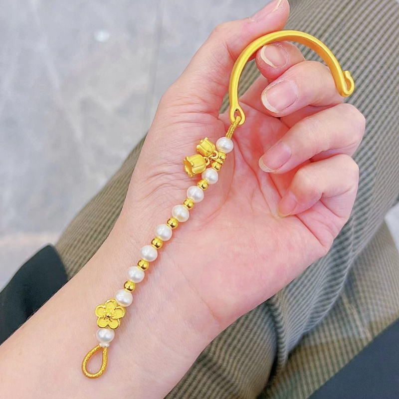 3D硬金黄金铃兰花半镯手链999足金桃花转运珠金珠纯金手链送女友