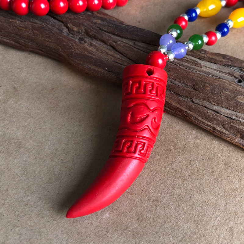 天然朱砂狼牙吊坠项链挂坠男女潮个性牙齿情侣饰品本命年保佑随身