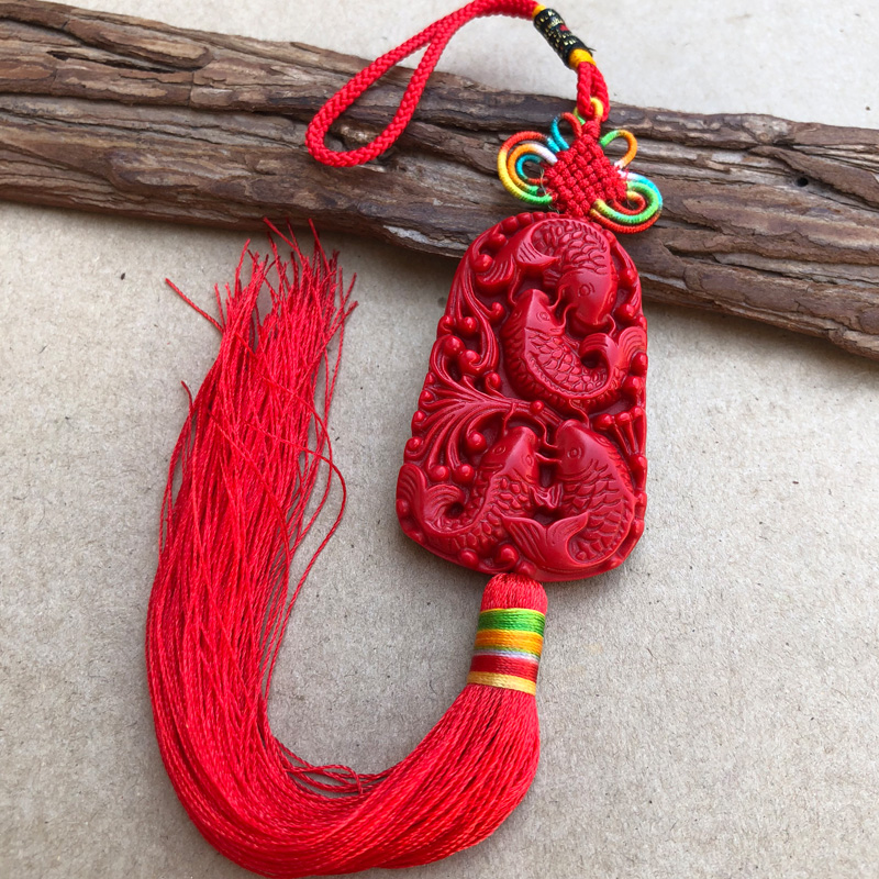 四季发财朱砂吊坠本命年转运开运连年有余男女玉佩项链四条鱼挂件