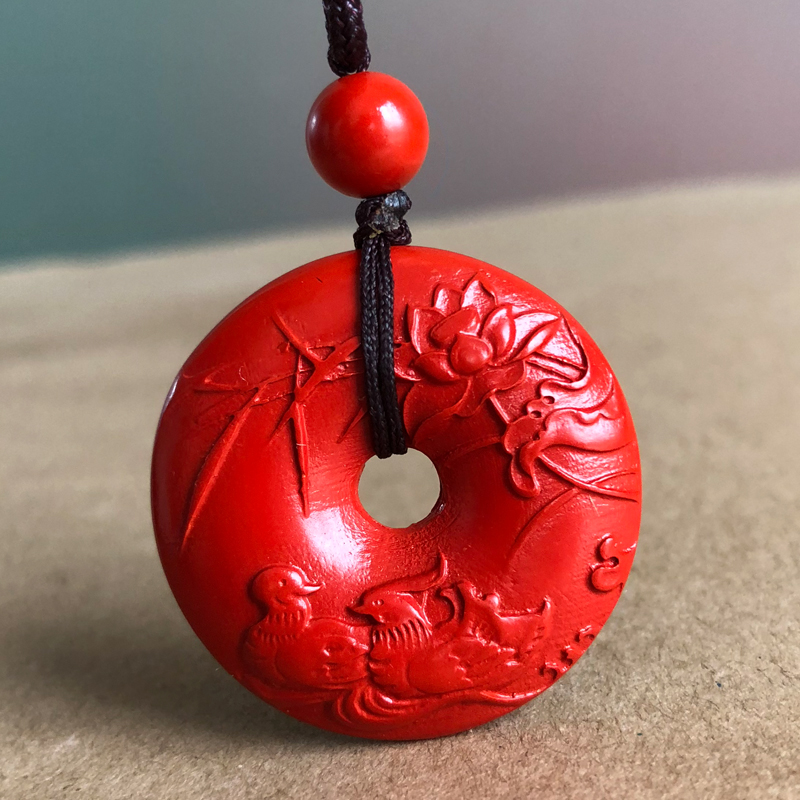 2021牛年比翼增情朱砂红吉祥物吊坠鸳鸯生情催缘开运项链挂件证书