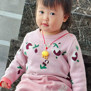 黄金吊坠男女款小孩宝宝金锁长命锁包9999足金真金送满月礼物