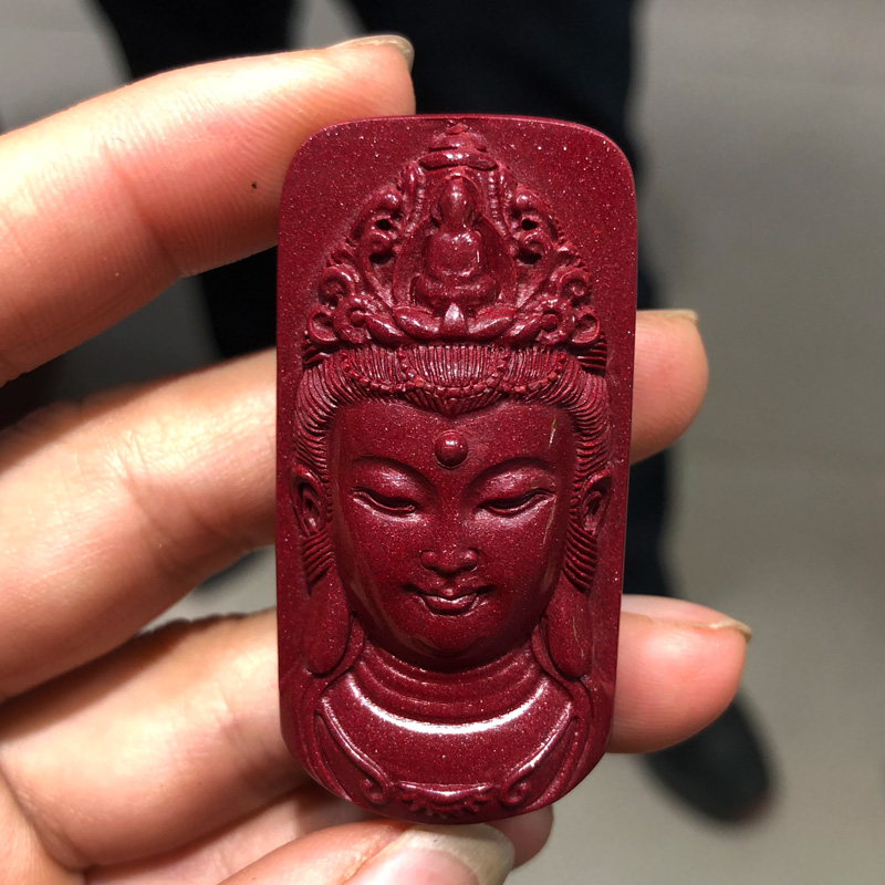 天然朱砂原石观音吊坠男女款观音项链紫金砂本命年佛像随身挂件