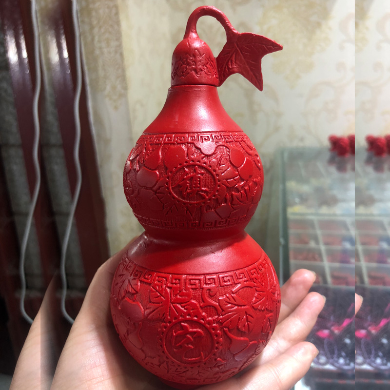 天然红朱砂八卦葫芦摆件家居办公摆台客厅书架摆饰桌面饰品工艺品
